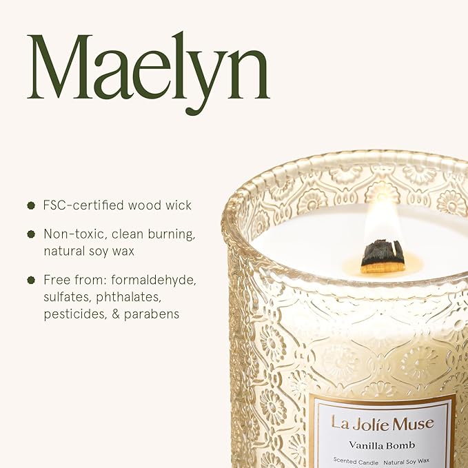 LA JOLIE MUSE Vanilla Bomb Candle| Vanilla, Lemon Zest & Patchouli |19 oz Large Wooden Wick | Natural Soy Wax | 90 Hours Clean Burn | Gift-Ready for Hosts | Seasonal Home Décor - Bloomnest