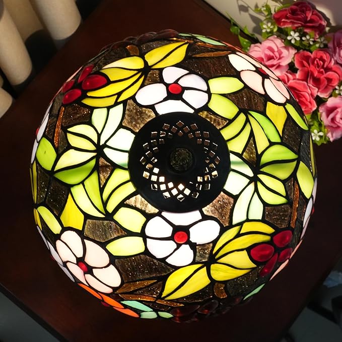 Tiffany Lamp Stained Glass lamp Bedside Table Lamps for Living Room Bedroom Dorm Kitchen Home Decor Festival Birthday Gift,12 inches Grape Flower - Bloomnest