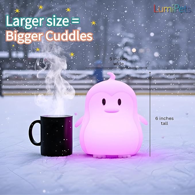 Lumipets Remote Control Silicone Night Light for Kids - Penguin Design with 9 Soft Colors & Sleep Timer - Rechargeable, Battery-Operated Lamp for Bedroom | Baby Nursery, Toddler, Girls, Boys - Bloomnest