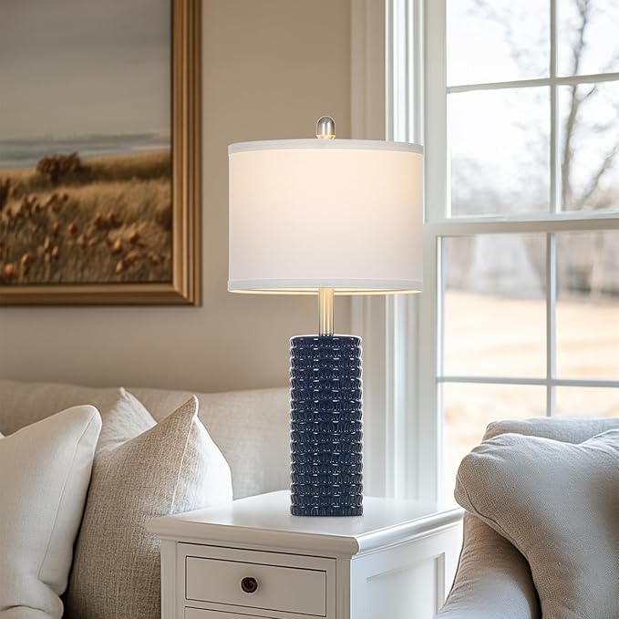 24.5" Modern Ceramic Table Lamp Set of 2 for Living Room Blue Desk Lamps for Bedroom Farmhouse Bedside Nightstand Bedside Lamp End Table Lamps Blue - Bloomnest