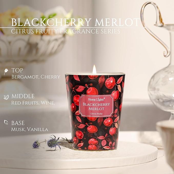 HomeLights Soy Wax Candles for Home Scented, 1-Wick Candles in Blackcherry Merlot Scented, Aromatherapy Candles Gift for Parties, Relaxing, Eclectic Mixed Styles, 6.7oz - Bloomnest