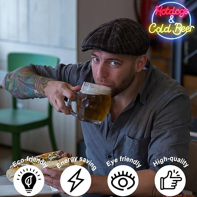 Hot Dogs and Cold Beer Neon Sign for Wall Decor Dimmable Bar Neon Light Sign Colorful LED Neon Signs Beer Neon Light Wall Art LED Sign for Bar Restaurant Shop Food Court Party Decor - Bloomnest
