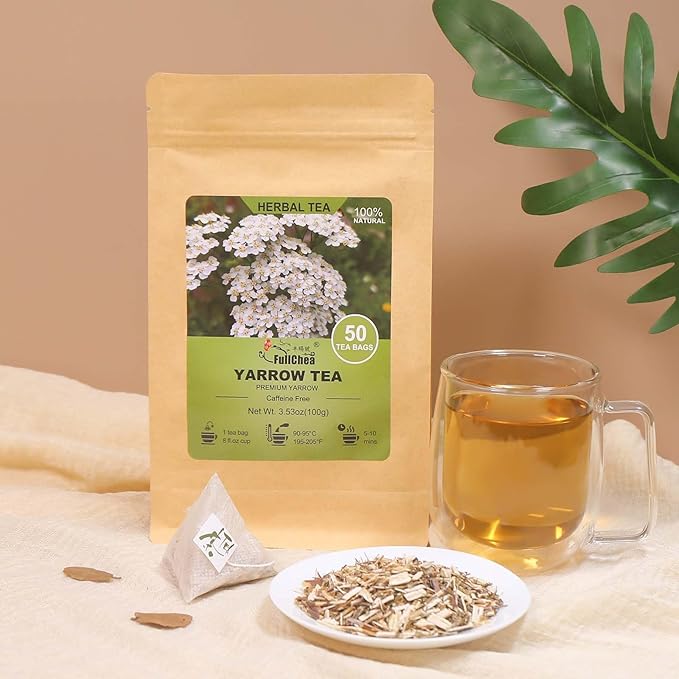 FullChea - Yarrow Tea Bags, 50 Count, 2g/bag - Premium Yarrow Herb - Non-GMO - Caffeine-free - Aid Digestion & Boost Immunity - Bloomnest