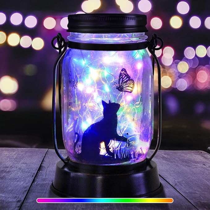 Cat Gifts for Women/Men Cat Solar Lanterns Kitty Mom Birthday Kitty Lovers Lantern Pet Loss Pet Memorial Lights Solar Garden Decoration for Yard, Patio,Backyard,Porch Torches - Bloomnest