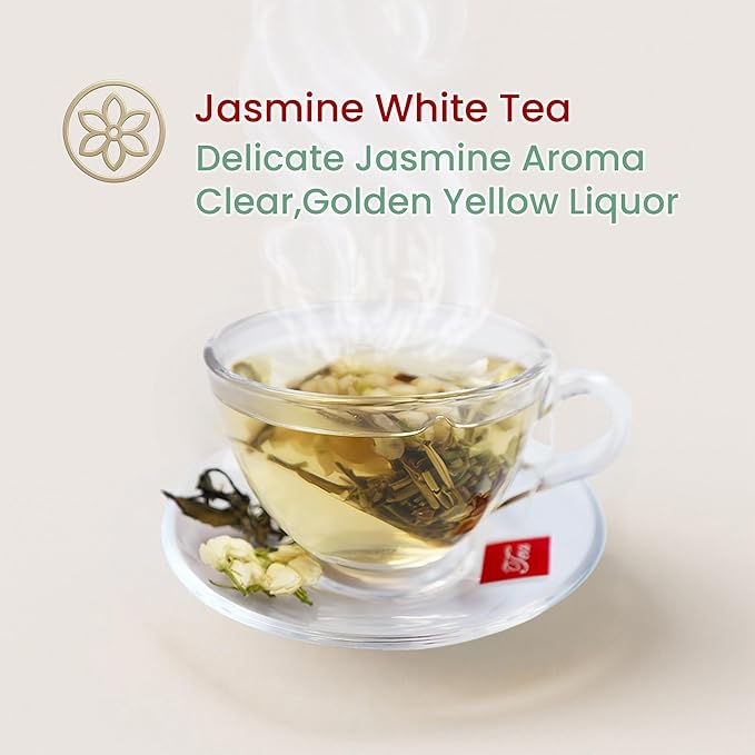ADMIRINGAZELAND Jasmine White Tea Bags, Fujian White Peony Tea & Jasmine Flowers Blend,Chinese Tea Gift Set, 30CT (2.1OZ) - Bloomnest