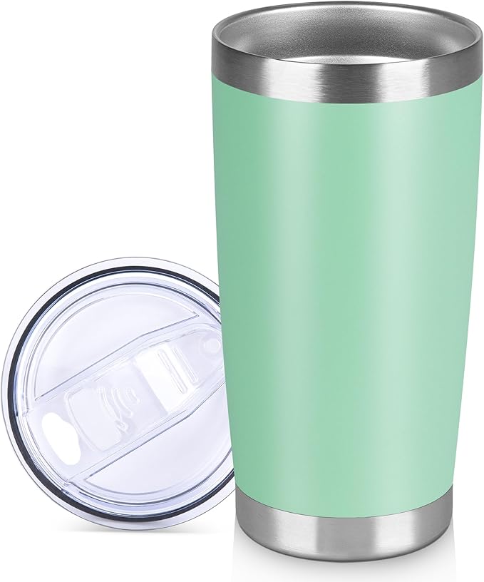 20 oz Tumbler Stainless Steel Tumblers Bulk with Lid Double Wall Insulated Coffee Tumbler Cups for Hot & Cold Drinks Powder Coated Travel Coffee Tumbler Mug Metal (Jade, 1 pack)