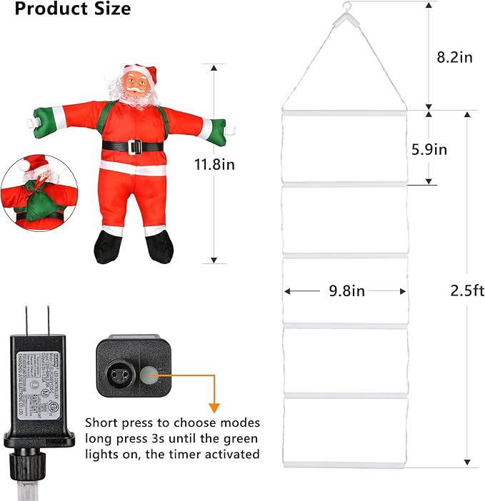 Toodour LED Christmas Light - 2.5FT Christmas Decorative Ladder Lights with Santa Claus, Xmas Decorations Light for Indoor Outdoor, Window, Garden, Home, Wall, Xmas Tree Decor - Red & Green - Bloomnest