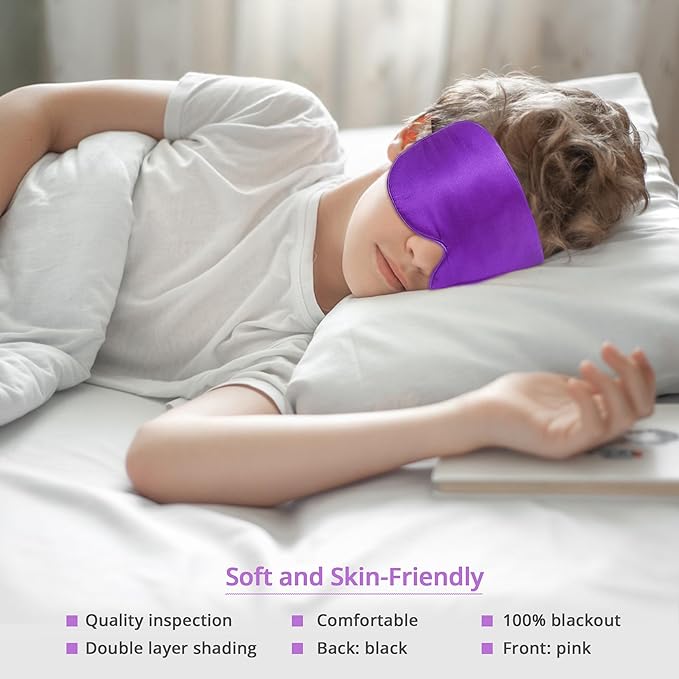 Kids Sleep Mask Eye Cover, 100% Real Natural Pure Silk Eye Mask with Adjustable Strap, Blindfold Kids Eye Mask for Sleeping, Eye Shade for Boys Girls and Adult, Pressure-Free Comfort (Violet) - Bloomnest