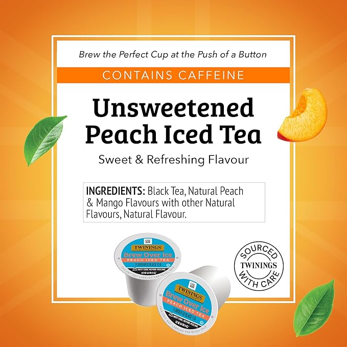 Twinings Brew Over Ice Unsweetened Peach Black Iced Tea 72 K-Cup Pods for Keurig, 12 Count (Pack of 6), Caffeinated - Bloomnest