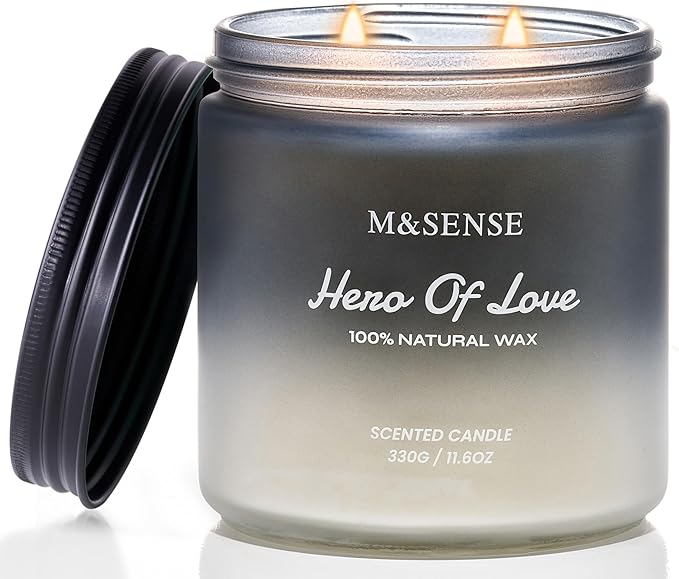 M&SENSE Cedarwood Vanilla Scented Candle for Men, 11.6oz 2 Wick Masculine 70 Hours Long Lasting Soy Wax Valentines Day Gifts Best Smelling Home Fragrance - Bloomnest