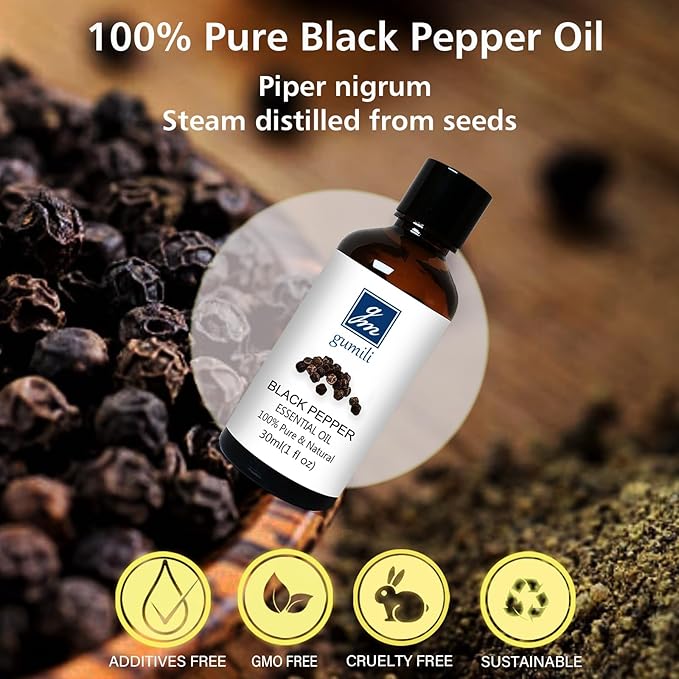Black Pepper Essential Oil 1 Oz – 100% Pure Natural Black Pepper Oil for Diffuser, Massage, DIY Blends & Personal Care, Fresh Spicy Aroma - Bloomnest