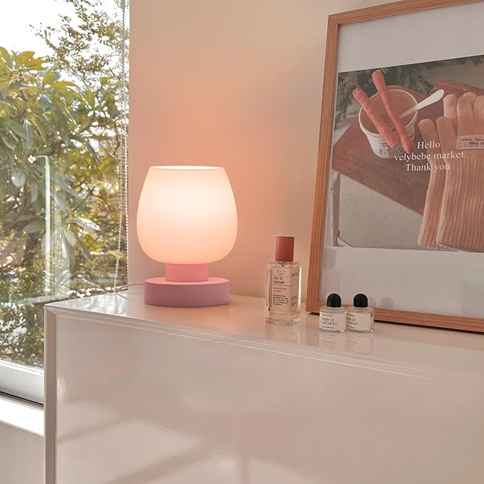 Touch Bedside Table Lamps Set of 2, Dimmable Small Nightstand Lamps for Bedroom, Modern Simple Design, Pink - Bloomnest