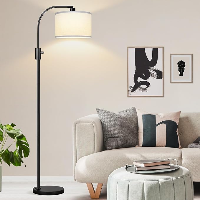 [Upgraded] Dimmable Floor Lamp, 1200 Lumens LED Edison Bulb Included, Arc Floor Lamps for Living Room Modern Standing Lamp with White Shade, Black Tall Lamp for Living Room Bedroom Office Dining Room - Bloomnest