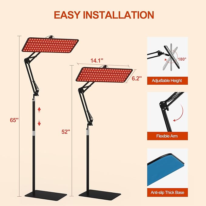Morfone Red Light Therapy for Body Face - Infrared Light Therapy Lamp 660nm, 850nm, 940nm Tri-Wavelength LED Beads Panel with Height Adjustable Stand for Home Use, Gift for Women Girls, S Morfone