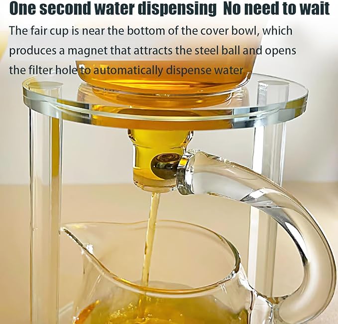 Lazy Kung Fu Glass Magnetic Tea Set, Semi Automatic Drip TeaPot, Heat Resistant Glass Magic Teapot Set, Suitable for home/office Reception Tea Set, Perfect for Holiday Gifts - Bloomnest