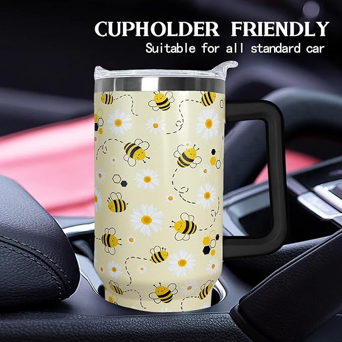 Ceovfoi Bee Gifts, 40oz Tumbler With Handle, Lid and Straw - Queen Coffee Mug, Skinny Water Bottle - Honey Themed Gifts for Women, Daisy Flowers Decor - Bloomnest