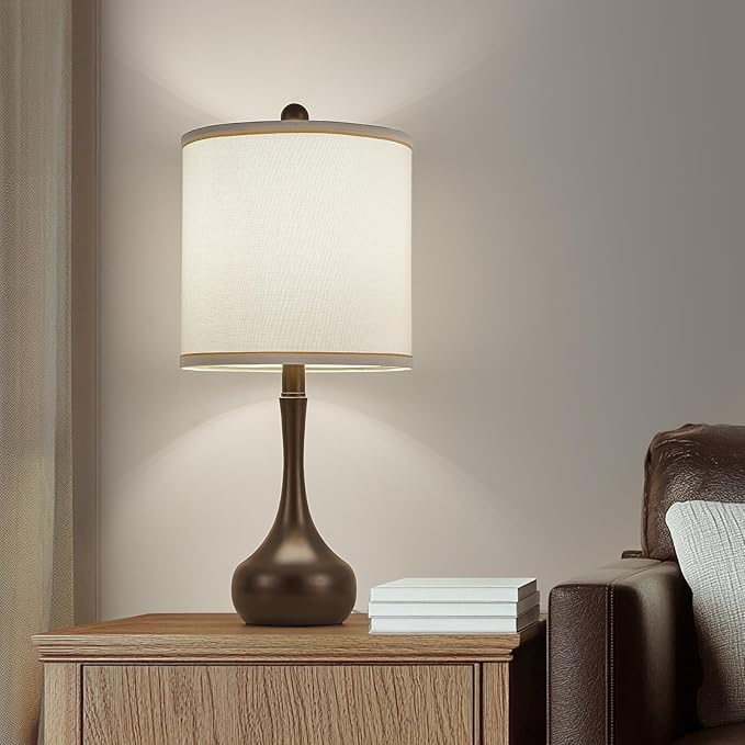 23" Brown Metal Modern Table Lamp Set of 2,Farmhouse Bedside Lamps for Living Room, 3 Color Temperature Rustic Table Lamps for Bedroom, Night Stands, Dorm,Office, Home Décor (Bulb Included) ﻿ - Bloomnest