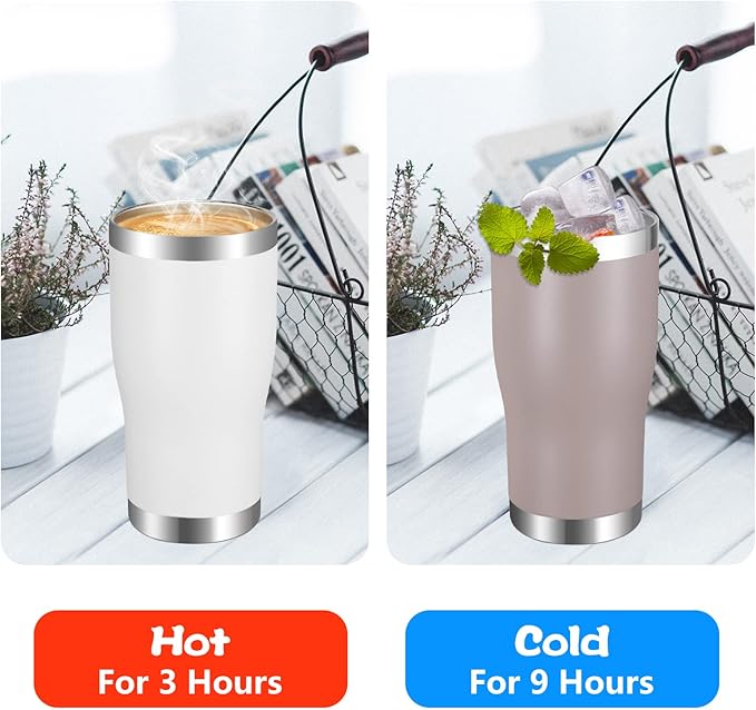 VEGOND 20oz Tumbler Stainless Steel Tumbler Cup with Lid And Straw Vacuum Insulated Double Wall Travel Coffee Mug(White 1 Pack)