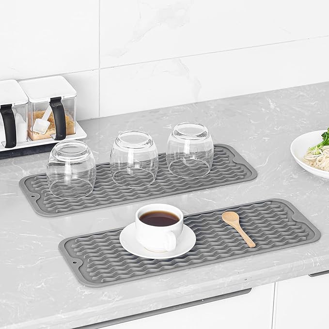 Silicone Dish Drying Mat for Multiple Usage,Easy clean,Eco-friendly,Heat-resistant Silicone Mat for Kitchen Counter,Sink,Bar,Bottle,or Cup Grey M 17 inches x 6 inches - Bloomnest