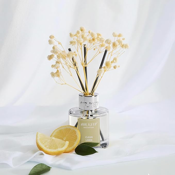 Airkeep Reed Diffuser Set,1.69 fl oz (50 ml) - Clean Linen Oil Diffusers with 8 Reed Sticks,Home Fragrance Reed Diffuser for Bathroom Shelf Decor - Bloomnest