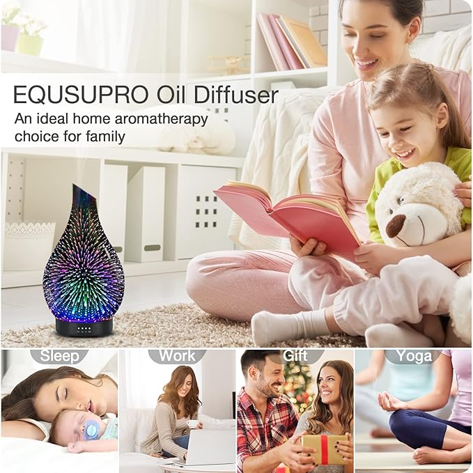 Essential Oil Diffuser 120ml Ultrasonic Aromatherapy Diffuser with Handmade Glass with Auto Shut-Off Protection 4 Timer Setting 7 Colors Changed LED Diffuser for Home Yoga Office Gifts for Women - Bloomnest