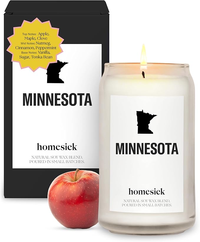 Homesick Scented Candles for Home (Minnesota) - 13.75 oz Long-Lasting Soy Wax Jar Candle for Women & Men for All Occasions, 60-80 Hours Burn Time - Notes of Apple, Maple & Clove - Bloomnest
