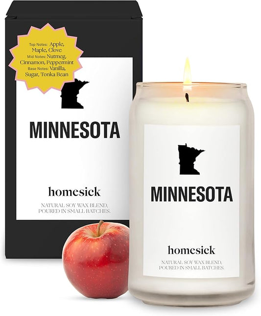 Homesick Scented Candles for Home (Minnesota) - 13.75 oz Long-Lasting Soy Wax Jar Candle for Women & Men for All Occasions, 60-80 Hours Burn Time - Notes of Apple, Maple & Clove - Bloomnest