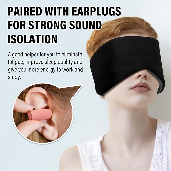 Sleep Mask, Eye Mask for Sleeping with Heads Adjustable, Earmuffs for Sleep for Men & Women, 2 in 1 Ear Mask and Blindfold, Soft Dual-Sided All-Season Eye Cover for Side Sleepers (Black) - Bloomnest