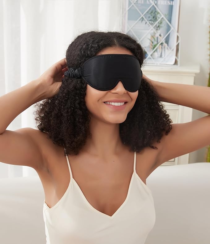 ALASKA BEAR Upgraded Silk Eye Mask with Deep Contour Molded Cups for Beauty Sleep & Lashes Extensions, Zero Pressure Sleeping Eye Cover with Silk-Cover Adjustable Strap - Bloomnest