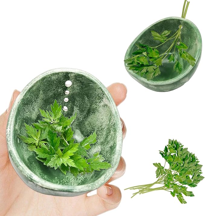 Herb Stripper, Herb Chopper, Herb Stripper Bowl, Kitchen Herb Stripping Tool for Kale, Small Pottery Herb Stripper Ceramic Bowl, Suitable for Peeling off the Leafy Assembly (Green Glaze) - Bloomnest