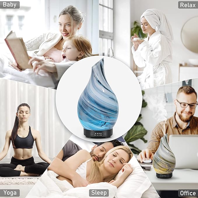 Essential Oil Diffuser 120ml Ultrasonic Aromatherapy Diffuser with Handmade Glass with Auto Shut-Off Protection 4 Timer Setting 7 Colors Changed LED Diffuser for Home Yoga Office Gifts for Women - Bloomnest