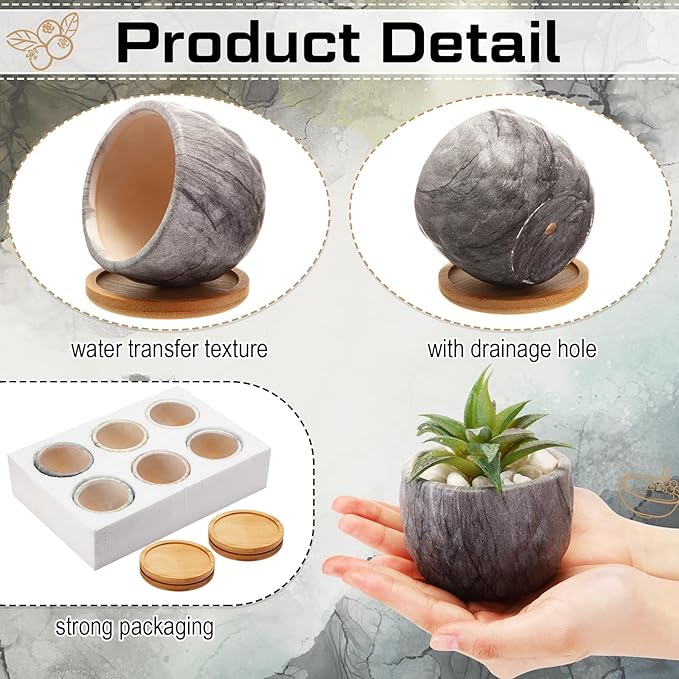 Marbling Ceramic Flower Pot 3.35 Inch Succulent Small Plant Cactus Herbs Planter Ceramic Pot with Drainage Hole Matte Round Container(12 Pcs,Simple Style) - Bloomnest