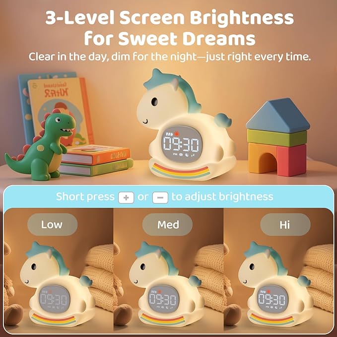 Alarm Clock with Night Light for Kids with Sleep Training and Sound Machine, Rechargeable Silicone Lamp OK to Wake Clock，Cute Animal Tabletop Lamp, Perfect Sleep Companion for Boys Girls，Blue Pony - Bloomnest