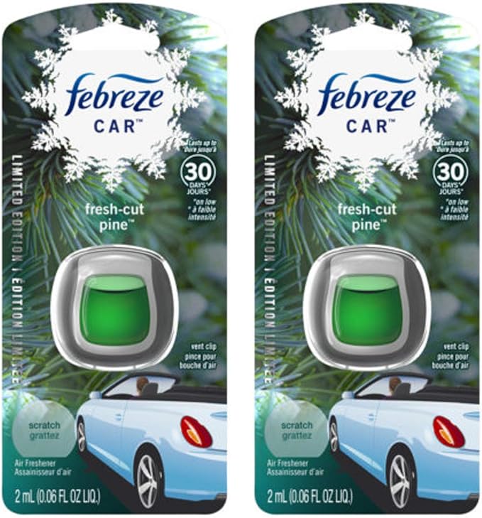 Febreze Car Vent Clip Air Freshener - Fresh-Cut Pine - Holiday Collection 2017 - Net Wt. 0.06 FL OZ (2 mL) Per Vent Clip - Pack of 2 Vent Clips - Bloomnest