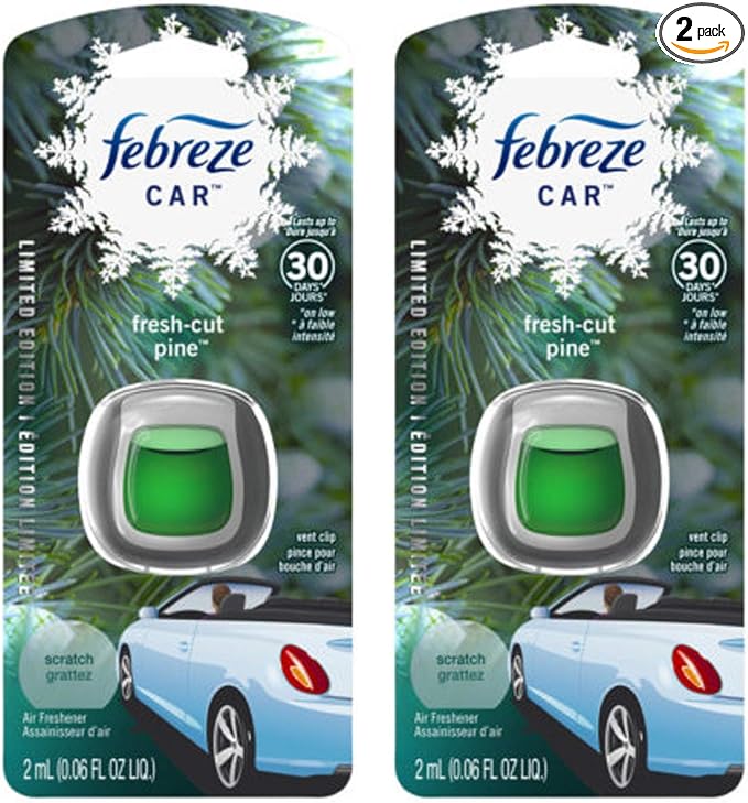 Febreze Car Vent Clip Air Freshener - Fresh-Cut Pine - Holiday Collection 2017 - Net Wt. 0.06 FL OZ (2 mL) Per Vent Clip - Pack of 2 Vent Clips - Bloomnest