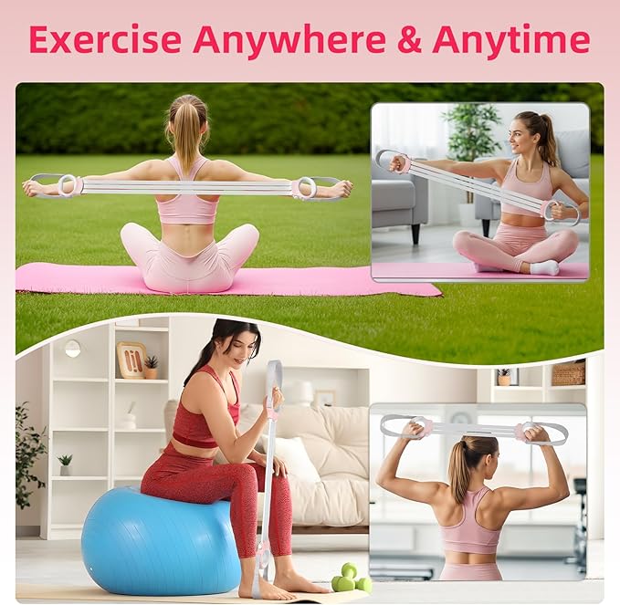 Figure 8 Fitness Resistance Bands with Handles, 20-60lb Adjustable Elastic Excercise Band, Non-Slip Fabric Silicone Bands for Strength Stretch Flexibility Training Arms Back Shoulder Chest Legs - Bloomnest