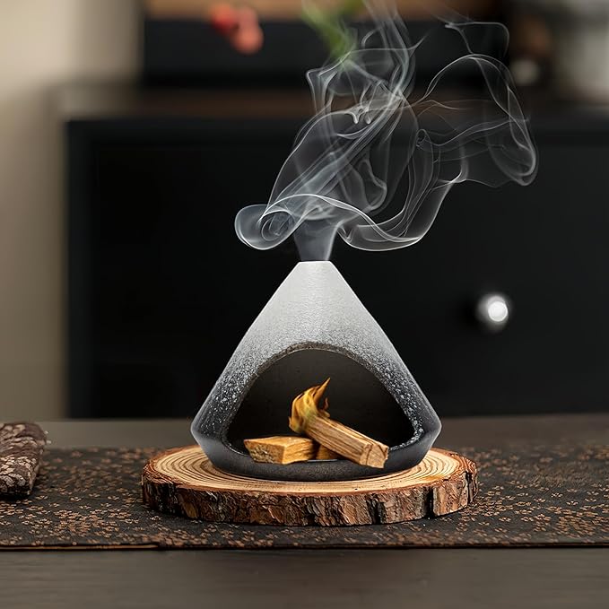 Palo Santo Holder, Mini Ceramic Zongzi Chimenea for Sage/Sticks/Cone, Modern Incense Burner for Yoga, Meditation, Energy Cleansing-Smudge Bowl with Ash Catcher, Anxiety Relief Gift for Women - Bloomnest