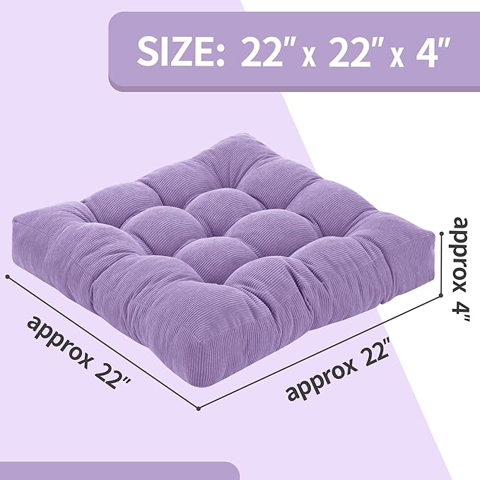 Floor Cushions for Adults Floor Pillows for Sitting Large Square Tufted Meditation Pillows Memory Foam 2 Pcs, 22" x 22", Purple - Bloomnest