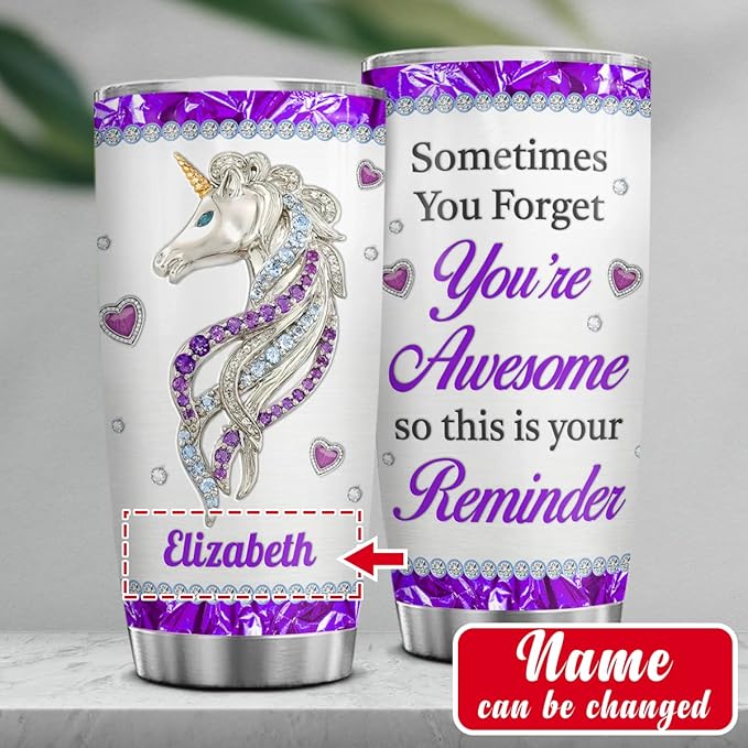 wowcugi Unicorn Tumbler Personalized Sometime You Forget You're Awesome Tumblers Jewelry Drawing Style Stainless Steel Insulated Tumblers 20oz 30oz Coffee Travel Mug Cup With Lid Gifts For Women - Bloomnest