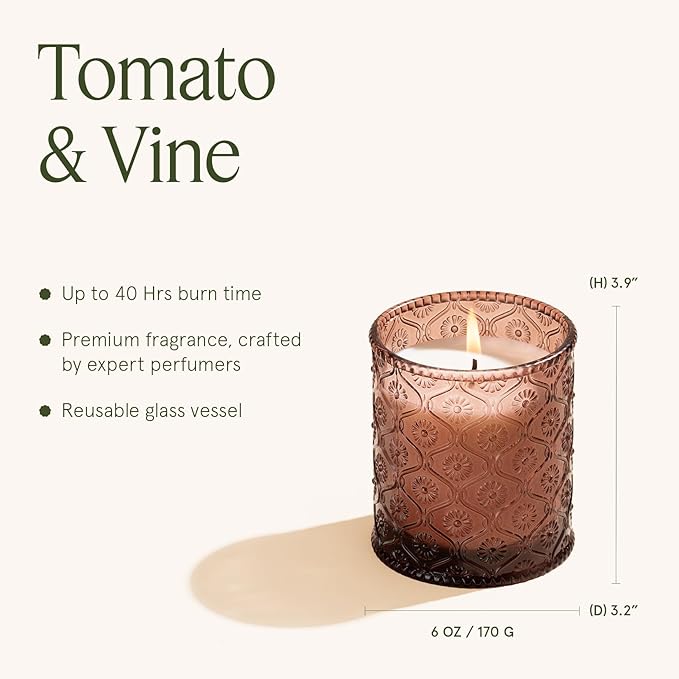 LA JOLIE MUSE Tomato & Vine Candle - Tomato Leaf, Rose, Moss | 6 oz Natural Soy Wax | 40 Hours Clean Burn | Fresh Garden Scented Candle | Gift-Ready for Hosts & Gatherings - Bloomnest