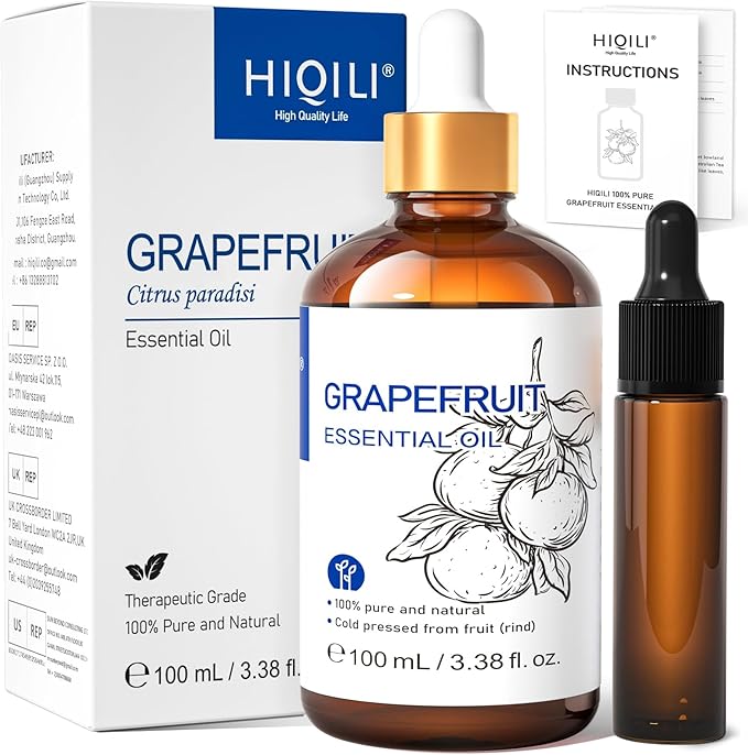 HIQILI 100 ml Grapefruit Essential Oil, for Diffuser, Skin Care, 100% Pure and Natural - 3.38 Fl Oz - Bloomnest