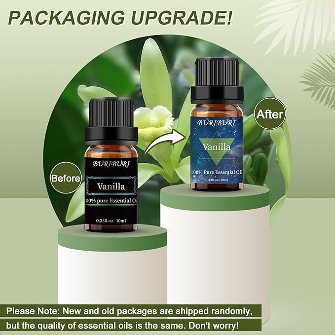 BURIBURI Sandalwood Oil Essential and Vanilla Essential Oil Gift Set, 100% Pure, Undiluted, Natural, Organic Aromatherapy Essential Oils 10ML BURIBURI