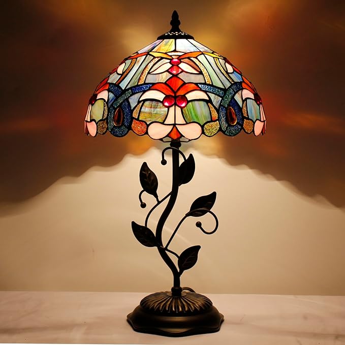 Tiffany Lamp Table Lamp Stained Glass Desk Lamps 12X12X19 Inches Reading Light Decor Bedroom Living Room (Blue Pink Liaison Style) - Bloomnest