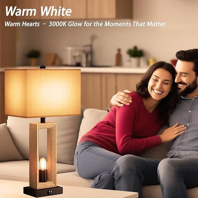 Set of 2 & 25" Retro Vintage Farmhouse Table Lamps for Living Room Bedroom Nightstands Decor Lamps with USB A+C Port , 3-way Dimmable Bedside Lamps included 4 LED Bulbs for End Table Entryway - Bloomnest