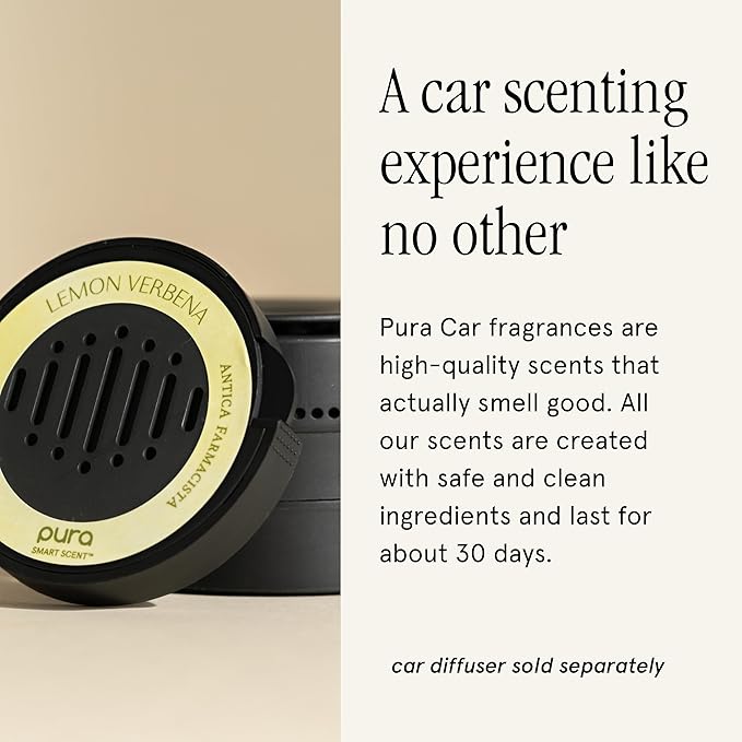 Pura Car Scent Refill - Fragrance for Pura Car Diffuser - Clean & Safe Luxury Diffuser Scent - Long-Lasting Fragrance for 30 Days of Aroma - Lemon Verbena - Bloomnest