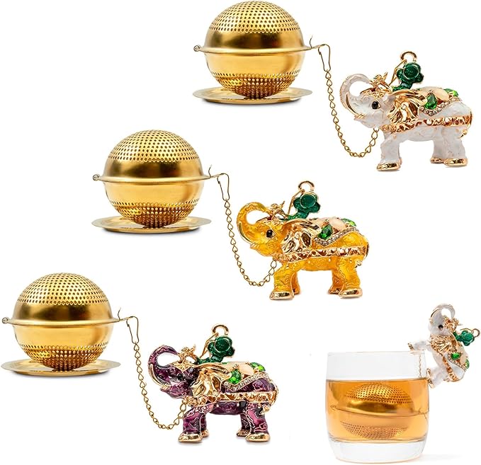 Stainless Steel Metal Tea Ball, 1.37-inch Tea Strainer, Crystal Diamond Elephant Tea Infuser for Loose Leaf Tea Festival Gifting and Personal Use, Gift Box Packaging（Violet Color）
