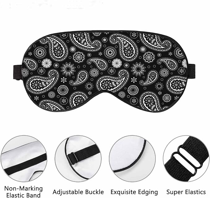 Big Oval Sleep Eye Mask Paisley Black White Floral Men Women Sleep Mask with Adjustable Strap Eye Cover Eye Shade for Travel, Nap,Meditation - Bloomnest