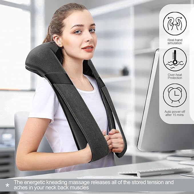 Mirakel Shiatsu Neck & Back Massager with Heat - Deep Tissue Neck, Back & Shoulder Pain Relief - Ergonomic Design Shoulder Massager, Electric Kneading Whole Body Massage Pillow Gifts for Women, Men