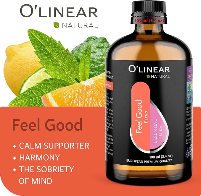 Premium Aromatherapy Essential Oil Feel Good Blend - 3.4 Fl Oz Happy & Relaxing Scent for Diffusers for Home - Relax Essential Oils for Humidifiers with Lavender Rose Lemon Cinnamon Geranium Aroma - Bloomnest