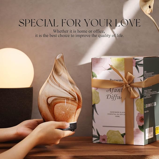 Porseme 150ml Essential Oil Diffuser Glass Color Changing Aroma Air Diffusers Aromatherapy Ultrasonic Cool Mist Humidifier 4 Running Hours Waterless Auto-Off for Sleeping Yoga Office Spa (Jupiter) - Bloomnest